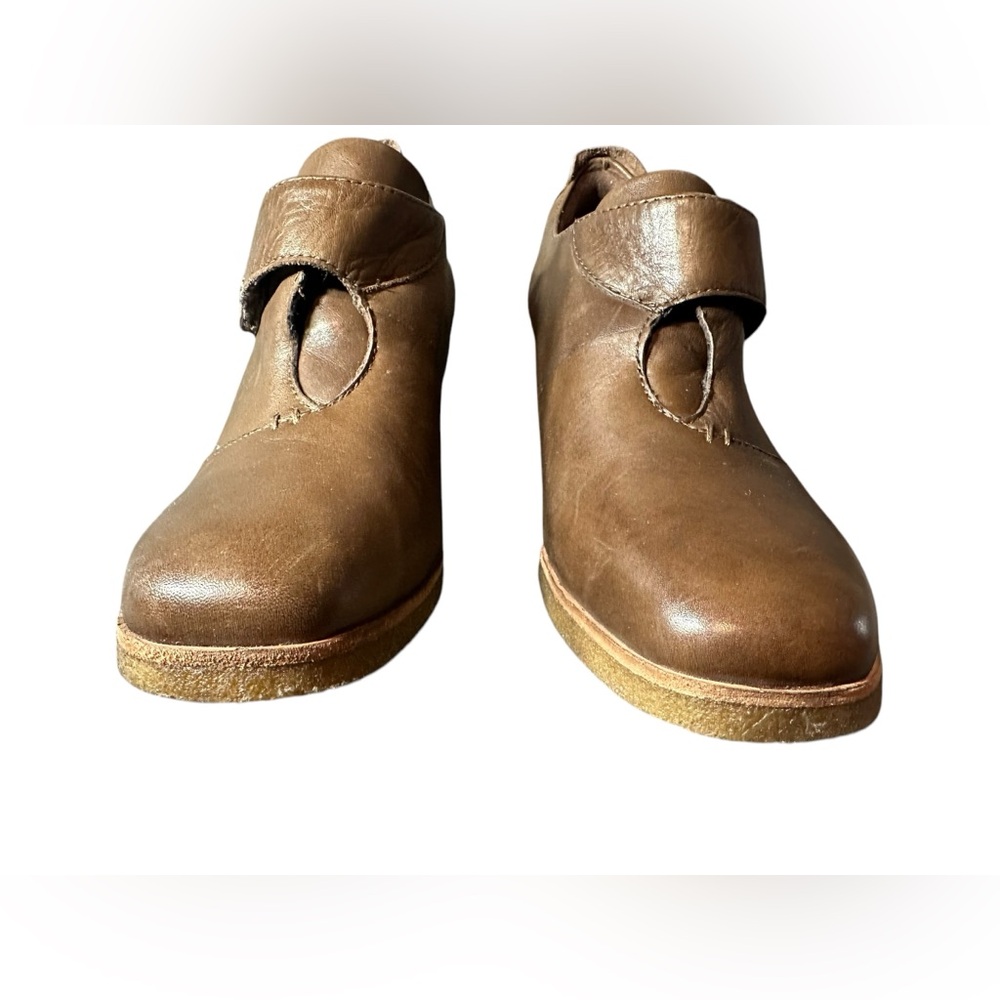 Earth Zanza Bark Brown Leather Wedge Ankle Booties Size 9.5 B Hook & Loop. Bin8 - Picture 3 of 11